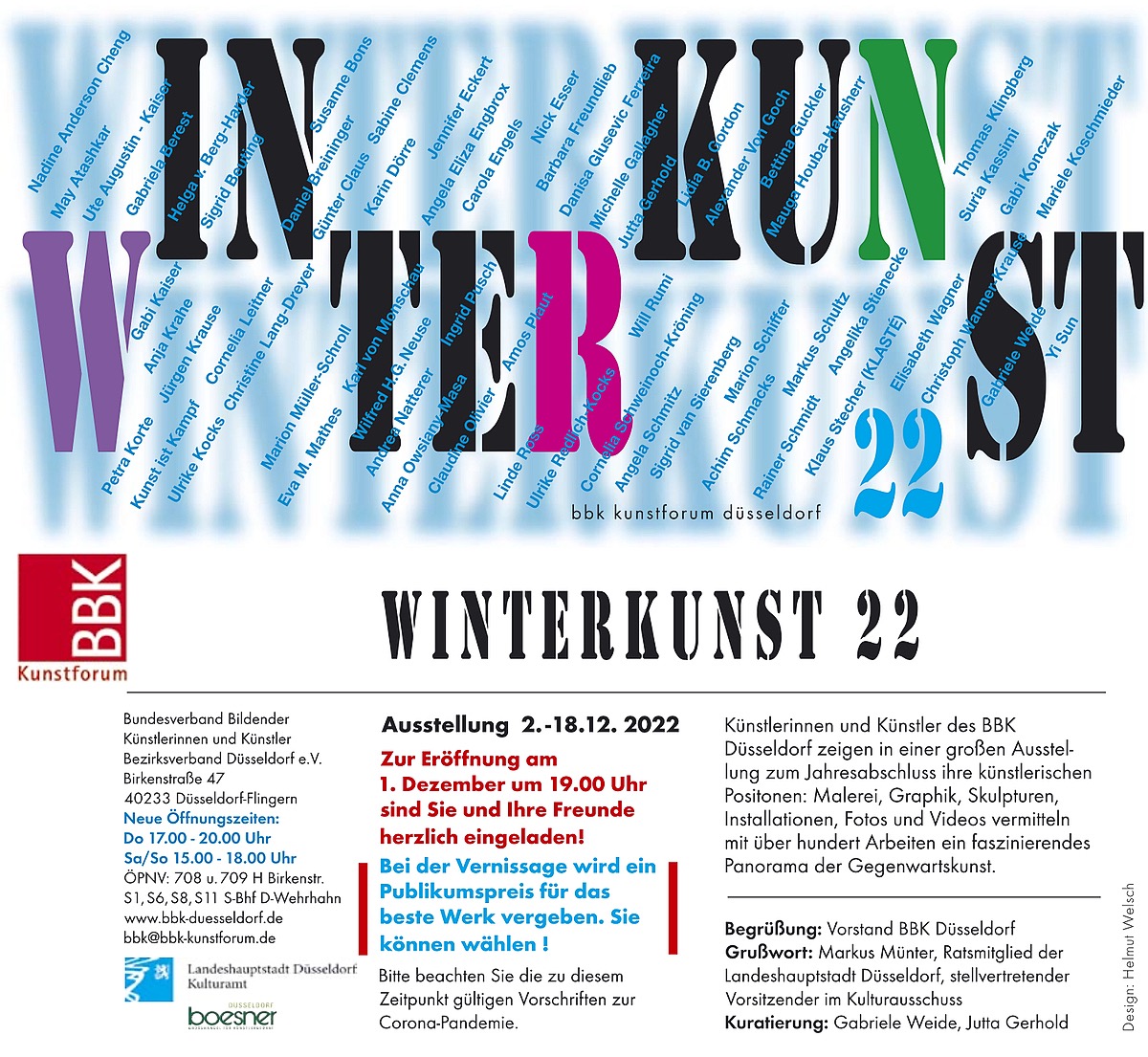 Einladungsflyer zur Ausstellung BBK Winterkunst 22 in Düsseldorf